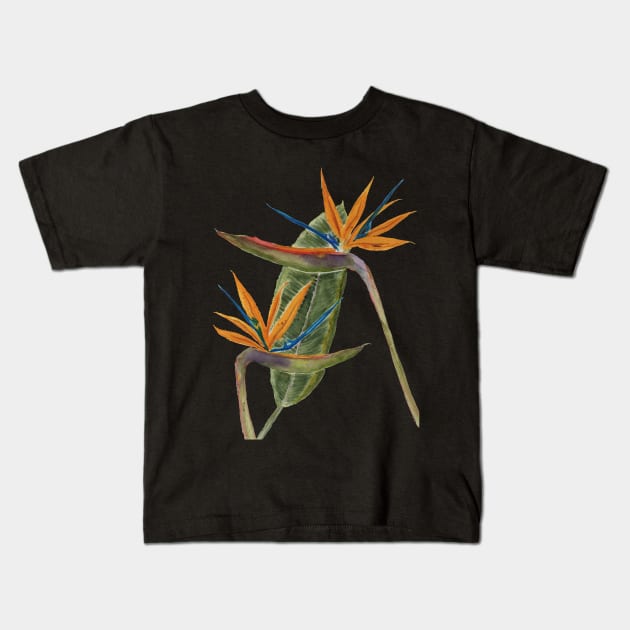 Bird of Paradise flowers Kids T-Shirt by sharanarnoldart